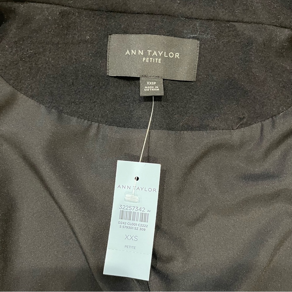 NWT Ann Taylor XXSP Black Petite Wool Blend Belted
Funnel Neck Coat - Picture 8 of 14